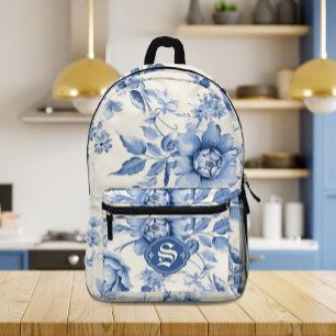 Sac À Dos Imprimé Blue Floral French Toile Chinoiserie Personnalisée