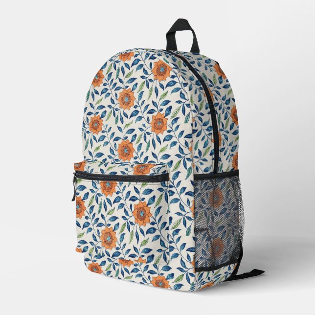 Sac À Dos Imprimé Blue & Orange Floral Pattern (Coin arrière droit)