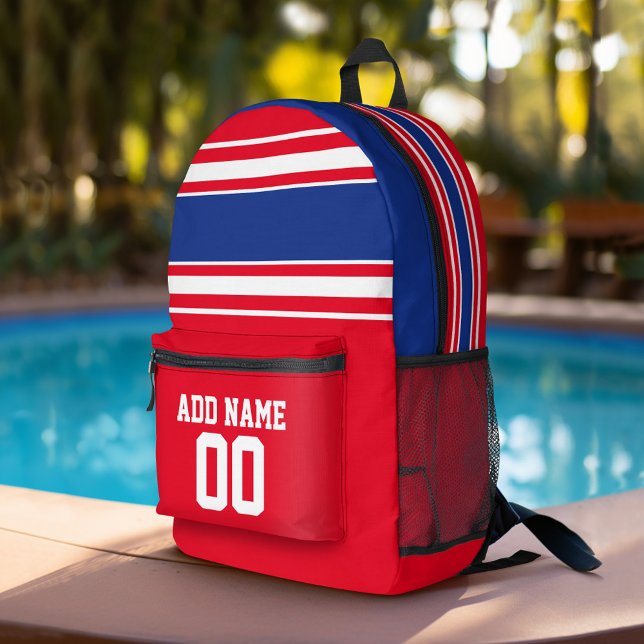Sac À Dos Imprimé Blue Red Football Jersey Nom personnalisé Numéro (Personalized Sports Backpack)