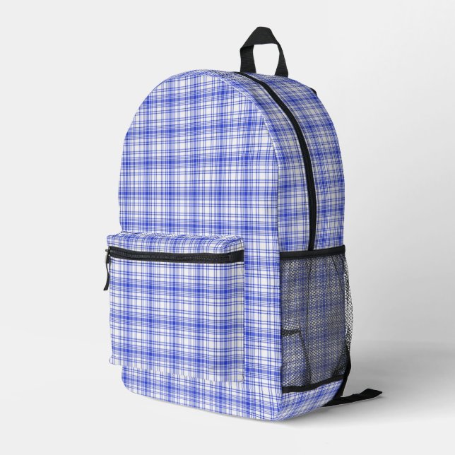 Sac À Dos Imprimé Blue white plaid 2 (Coin arrière droit)