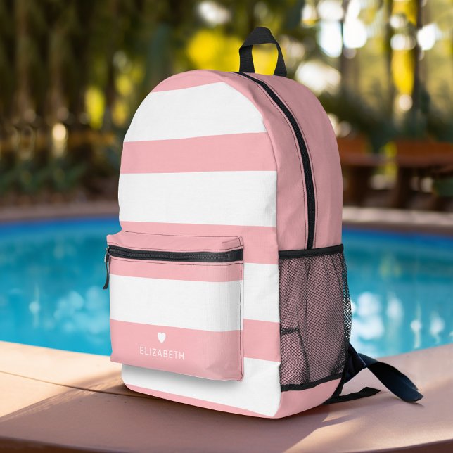 Sac À Dos Imprimé Blush Pink Mod Retro Stried Motif Nom personnalisé (Personalized Backpack with  Custom Name)
