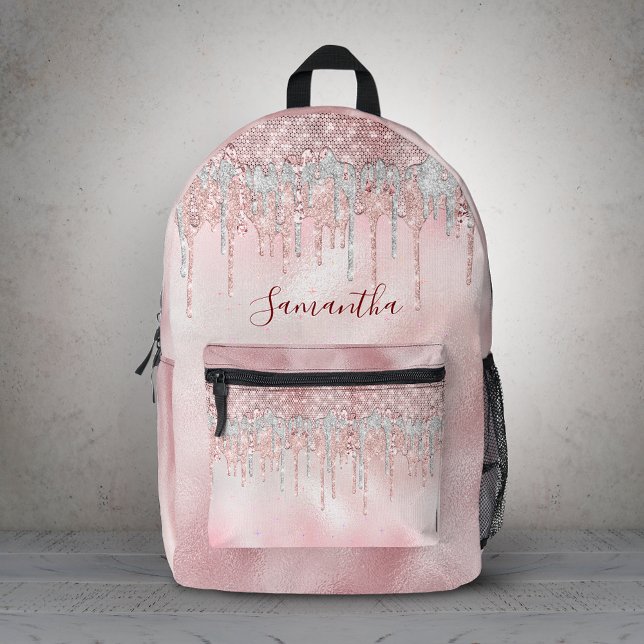 Sac À Dos Imprimé Blush rose chic paillettes dorées monogramme goutt (Créateur téléchargé)