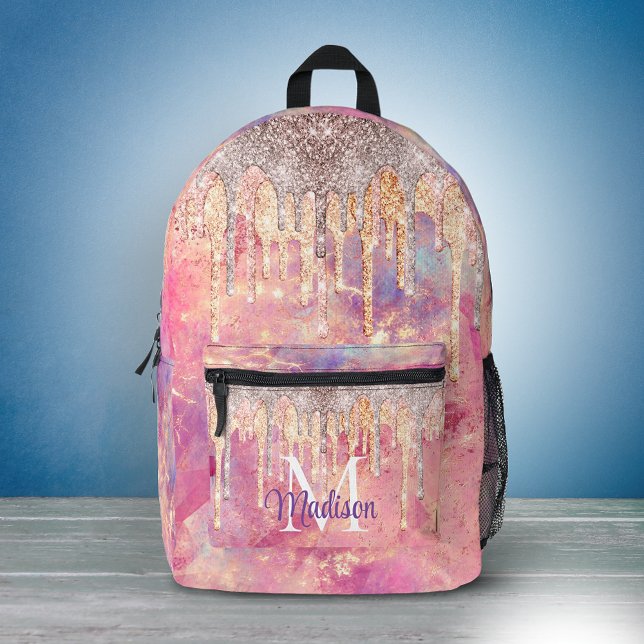 Sac À Dos Imprimé Blush rose chic paillettes gouttes monogramme (Créateur téléchargé)