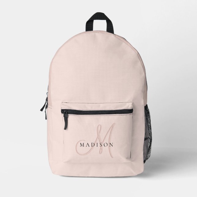 Sac À Dos Imprimé Blush Rose Foncé Élégant Monogramme Féminin (Recto)