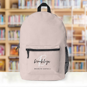 Sac À Dos Imprimé Blush Rose Tendances Noir Blanc Monogramme Nom