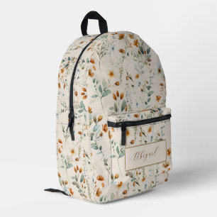 Sac À Dos Imprimé Boho fleur sauvage aquarelle personnalisé