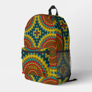Sac À Dos Imprimé Boho Hippie Rouge Jaune Bleu Vintage Tribal Ethnie