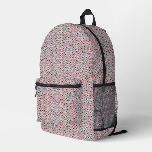 Sac À Dos Imprimé Boho Rose Bleu Floral  (Coin arrière droit)