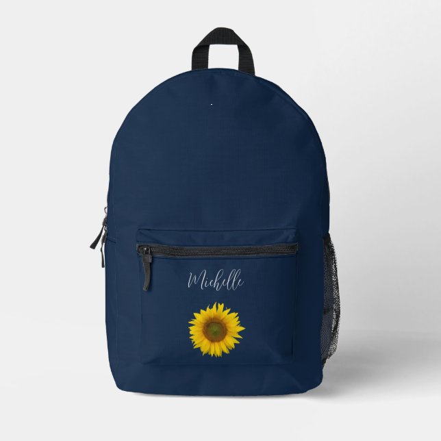 Sac À Dos Imprimé Boho Sunflower Elégante marine personnalisée bleu (Recto)