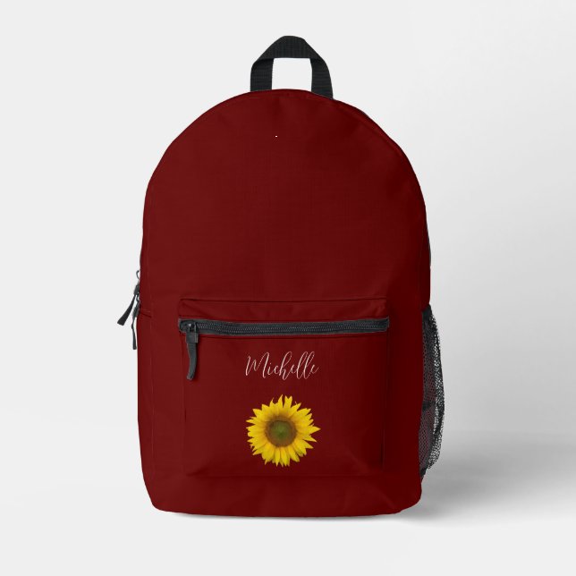 Sac À Dos Imprimé Boho tournesol floral rouge Personnalisé (Recto)