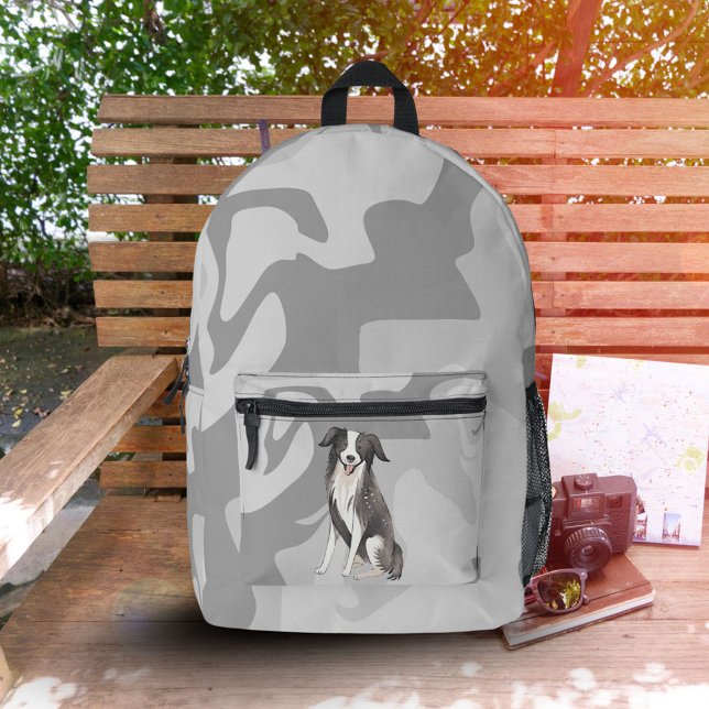 Sac À Dos Imprimé Bordure Collie Dessin Gris Motif (Créateur téléchargé)