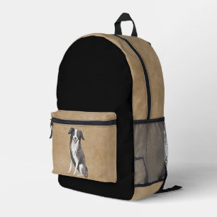Sac À Dos Imprimé Bordure Collie Dessin Russe Beige Noir