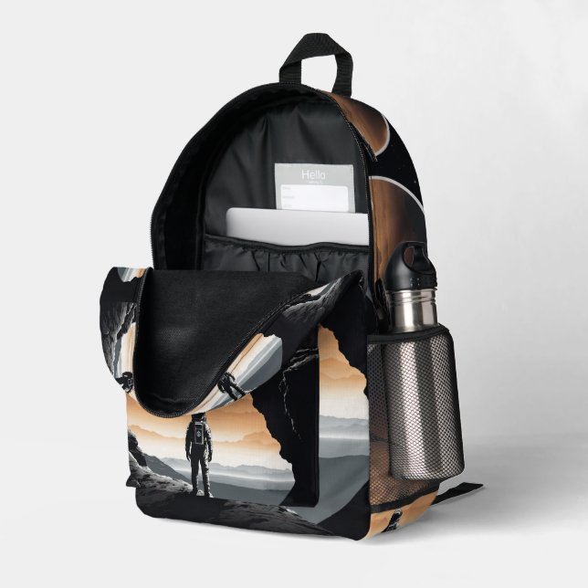 Sac À Dos Imprimé "Bordure cosmique : Emblème des astronautes" (Coin arrière droit (ouvert))