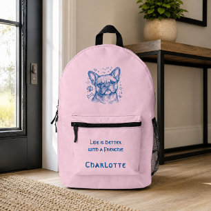 Sac À Dos Imprimé Bouledogue français bleu doodle ligne française ro