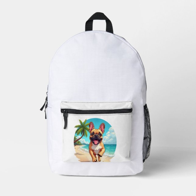Sac À Dos Imprimé Bouledogue français sur une plage (Recto)