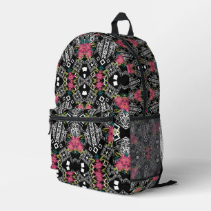 Sac À Dos Imprimé Bouquets de fleurs roses sur une géométrie