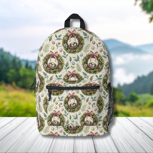 Sac À Dos Imprimé Boxwood Easter Wreath Pink Bow with Egg (Créateur téléchargé)