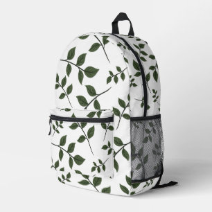 Sac À Dos Imprimé Branches de feuillage avec Feuilles verts en blanc