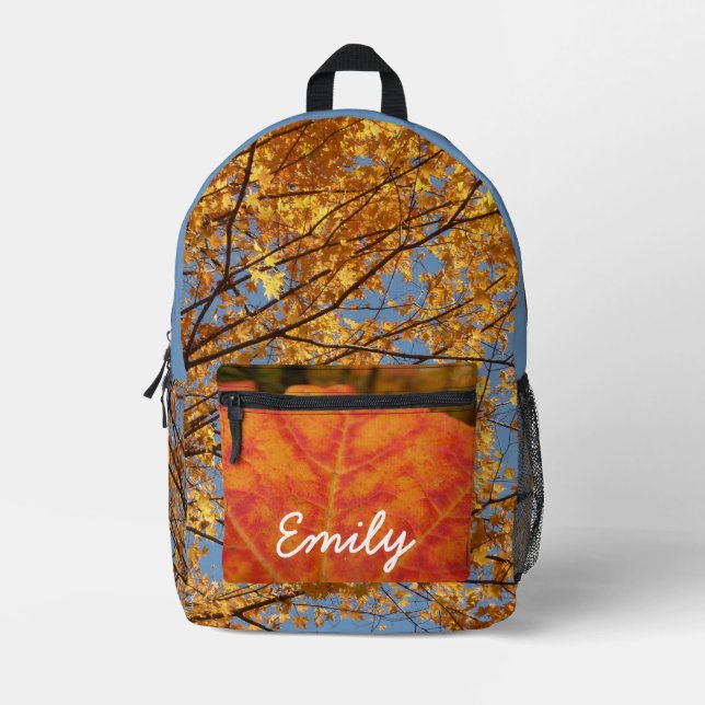 Sac À Dos Imprimé Branches de feuilles d'érable II Automne orange (Recto)