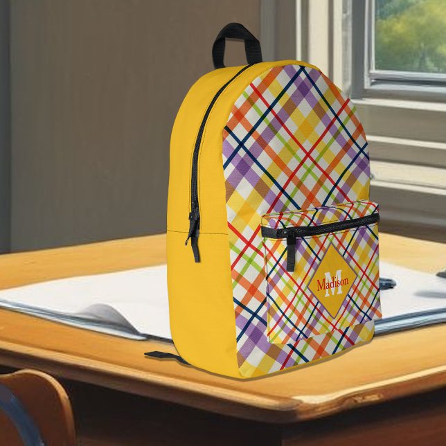 Sac À Dos Imprimé Bright School Plaid Yellow Monogram (Créateur téléchargé)
