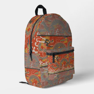Sac À Dos Imprimé Brocade satinée rouge avec dragon chinois nuageux