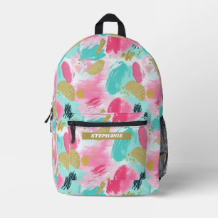 Sac À Dos Imprimé Brochures Abstraites colorées - Menthe et rose (1)