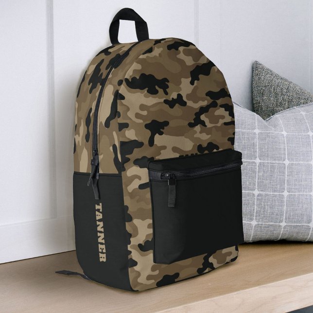 Sac À Dos Imprimé Brown Black Camoflauge Boys School (brown and black camouflage school backpack, great for back to school.)