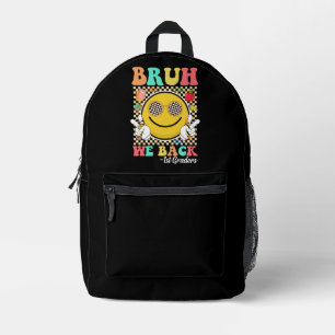 Sac À Dos Imprimé Bruh We Back 1er Graders Mignonne Sourire Visage S