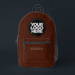 Sac À Dos Imprimé Brun | Logo et texte personnalisés<br><div class="desc">Chocolat classique Brown | Logo d'entreprise personnalisé et texte moderne Professionnel imprimé sac à dos</div>