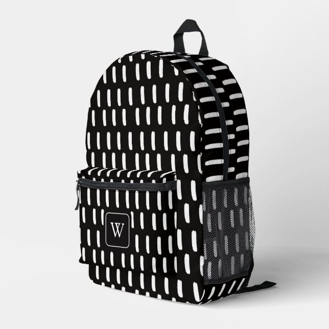 Sac À Dos Imprimé Brush noir minima Monogramme initial (Coin arrière droit)