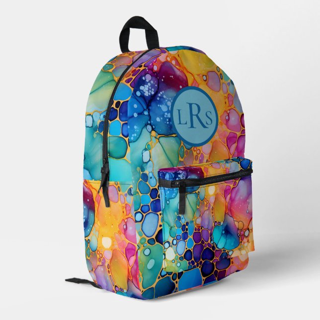 Sac à dos imprimé bulle d'alcool et d'encre arc-en (Coin arrière gauche)