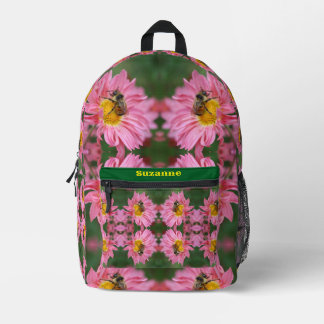 Sac À Dos Imprimé Bumble Bee On Pink Daisy Flower Personnalisé