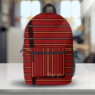 Sac À Dos Imprimé Burgundy Red Gold Stripe Wave Pattern Nom personna