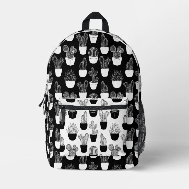 Sac À Dos Imprimé Cactus Line Art Noir Et Blanc Motif 2 (Recto)
