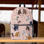Sac À Dos Imprimé Cadeaux équestres pour filles nom personnalisé<br><div class="desc">Cadeaux équestres pour filles personnalisées nom collage sac à dos,  belle aquarelle portraits de cheval avec le nom des filles collage.</div>
