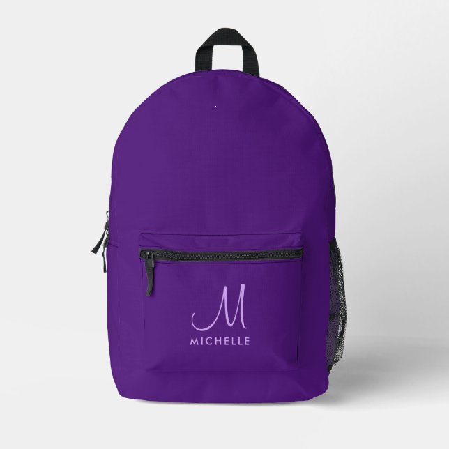 Sac À Dos Imprimé Calligraphie moderne Monogramme Nom Royal Purple (Recto)