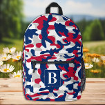 Sac À Dos Imprimé Camo de monogramme personnalisé Patriotique<br><div class="desc">Découvrez notre sac à dos camo moderne et tendance, parfait pour les enfants, les étudiants, les randonneurs et les randonneurs de jour! Ce sac à dos cool est doté d'un motif patriotique usa aux tons rouge blanc et bleu, lui donnant un look d'inspiration militaire qui ne manquera pas de tourner...</div>
