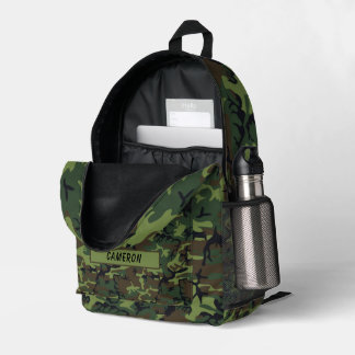 Sac À Dos Imprimé Camouflage en bois vert militaire Nom personnalisé