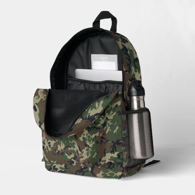Sac À Dos Imprimé Camouflage Militaire de Forêt de Bois  (Coin arrière droit (ouvert))