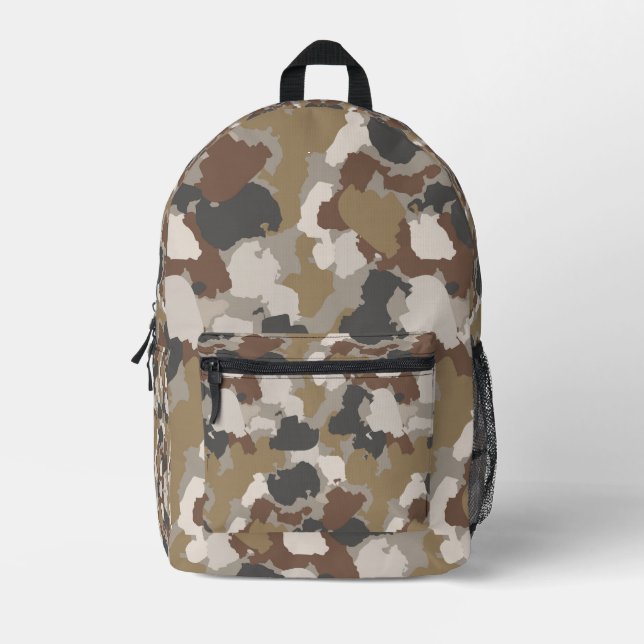 Sac À Dos Imprimé Camouflage Militaire Tons Terre Bruns (Recto)