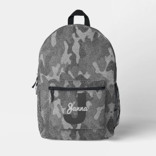 Sac À Dos Imprimé Camouflage Pailleté Monogrammé Argent & Étain