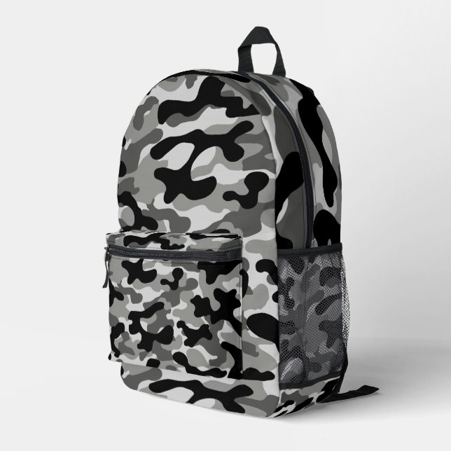 Sac À Dos Imprimé Camouflage Urbain Noir et Blanc  (Coin arrière droit)