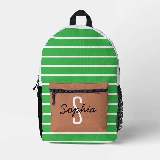 Sac À Dos Imprimé Caramel et rayures blanches à l'accent vert frais (Recto)