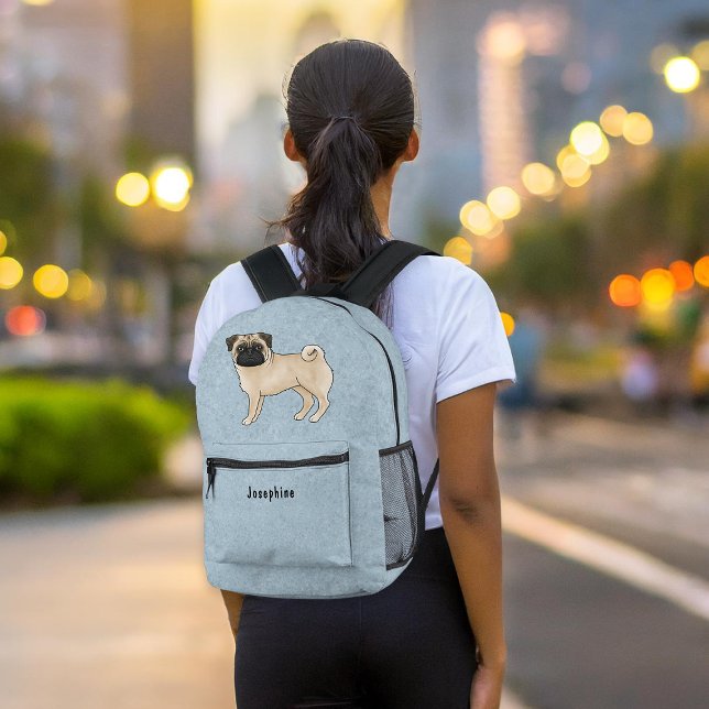 Sac À Dos Imprimé Carlin Fawn Mops Chien race Design Avec Texte Pers (Please note: This image is a digital mockup. The product may not be in scale.)