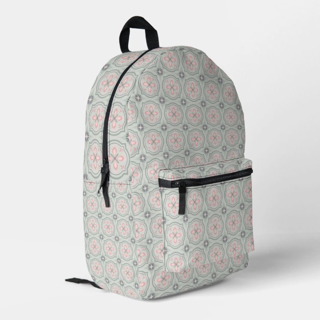 Sac À Dos Imprimé Carreaux Floraux Pastel Vert (Coin arrière gauche)