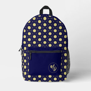 Sac À Dos Imprimé Carreaux Géométriques Élégants Bleu Marine et Or