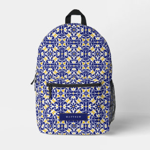 Sac À Dos Imprimé Carreaux méditerranéens Motif bleu et jaune