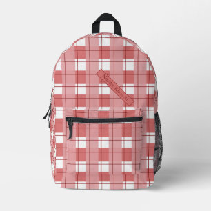 Sac À Dos Imprimé Carreaux Rouges et Blancs, Votre Nom