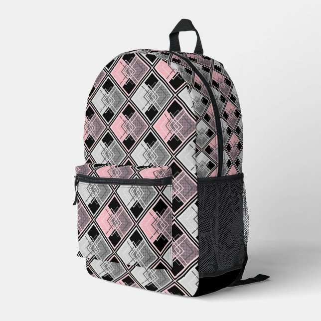 Sac À Dos Imprimé Carrelage géométrique rose et gris #patchwork (Coin arrière droit)