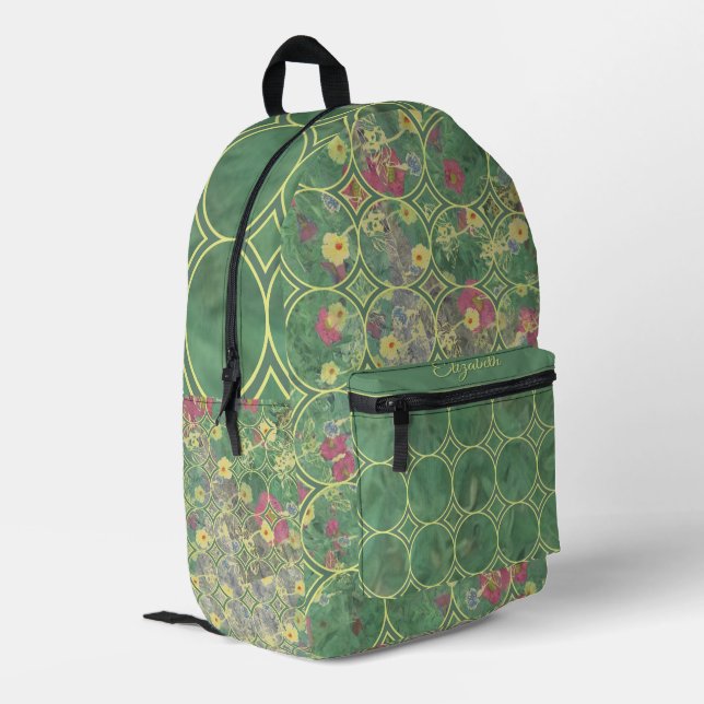 Sac À Dos Imprimé Carrelage vert floral (Coin arrière gauche)